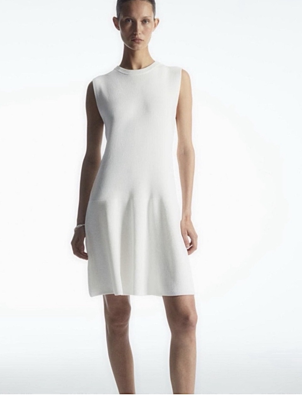 COS Rib-Knit Dropped-Waist Mini Dress White Small